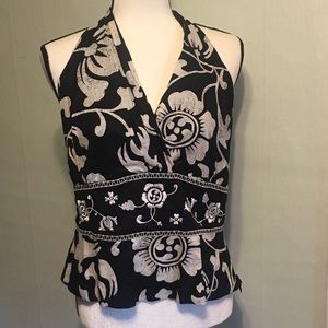 Bandolino Black/White floral Embroidered  Halter